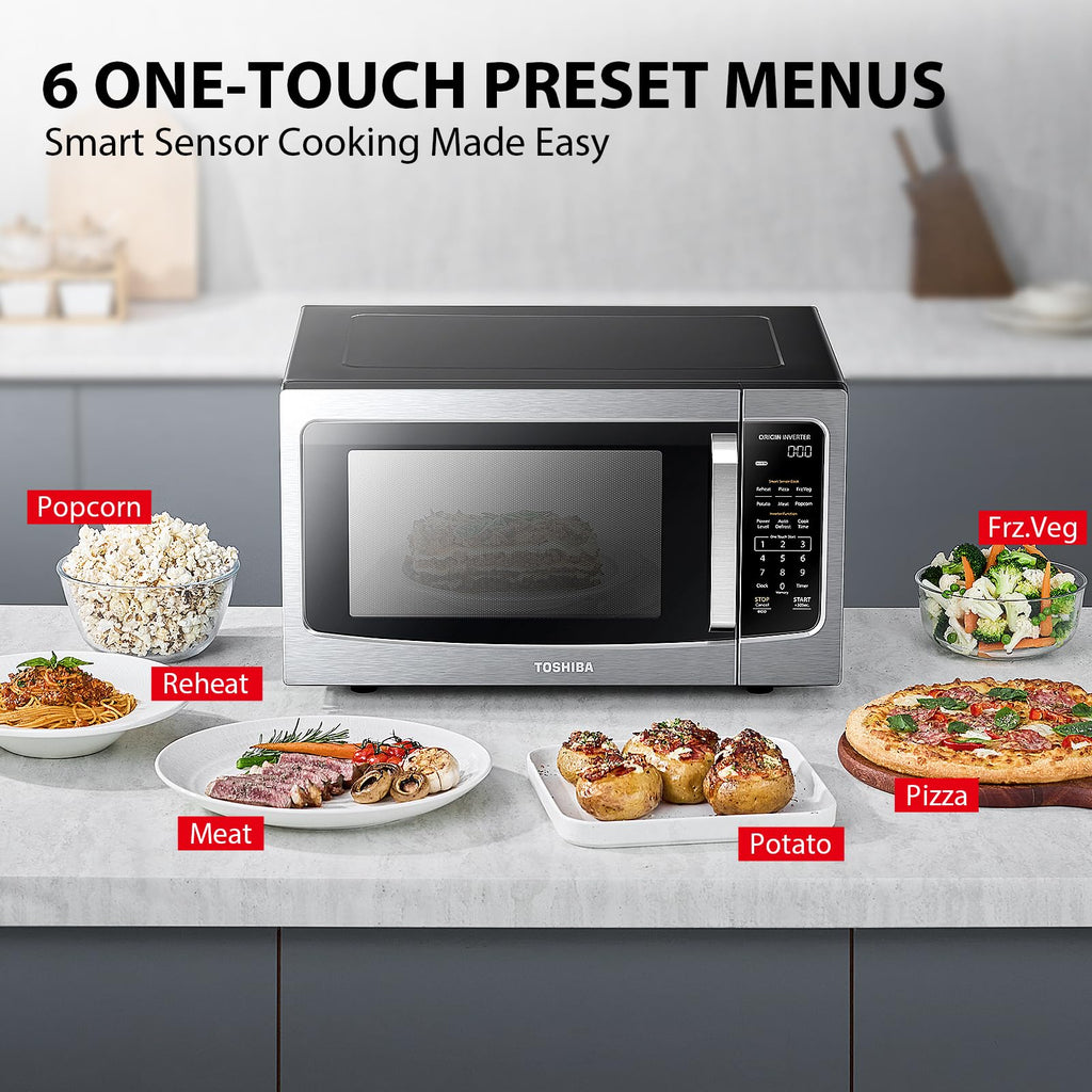 TOSHIBA ML4-EM22PAIT(SS) Countertop Microwave Oven with Sensor Cook, 6 Auto Menus, Origin Inverter, Child Lock, 2.2 Cu Ft for Large Family, 16.5 Inch