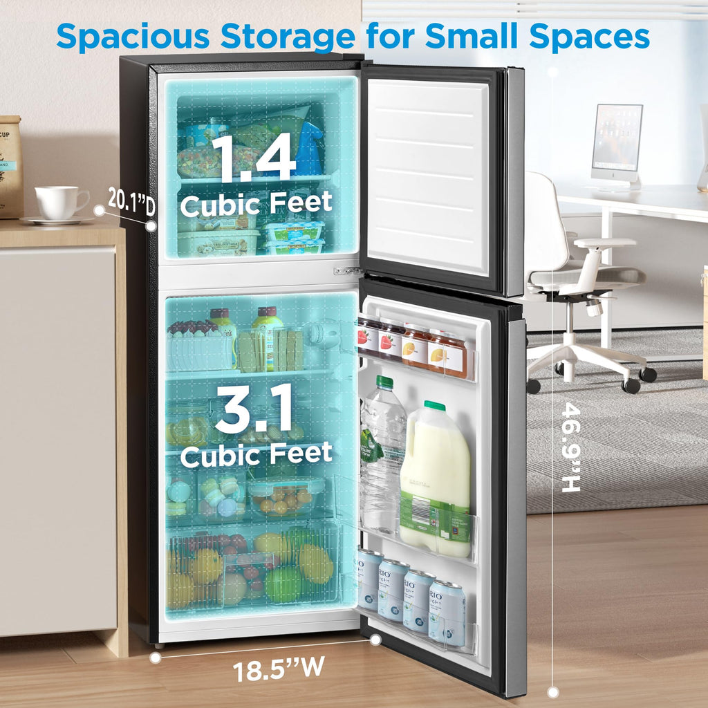Midea WHD-113FB1 Double Door Mini Fridge with Freezer for Bedroom Office or Dorm with Adjustable Remove Glass Shelves Compact Refrigerator, 3.1 cu ft