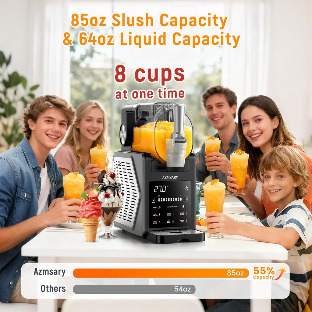 Slushie Machine, 85oz Ice Cream Machine & Slushy Machine for home, with LED Display, 6 Preset Programs for Margaritas, Frapps, Milkshakes, and Soft