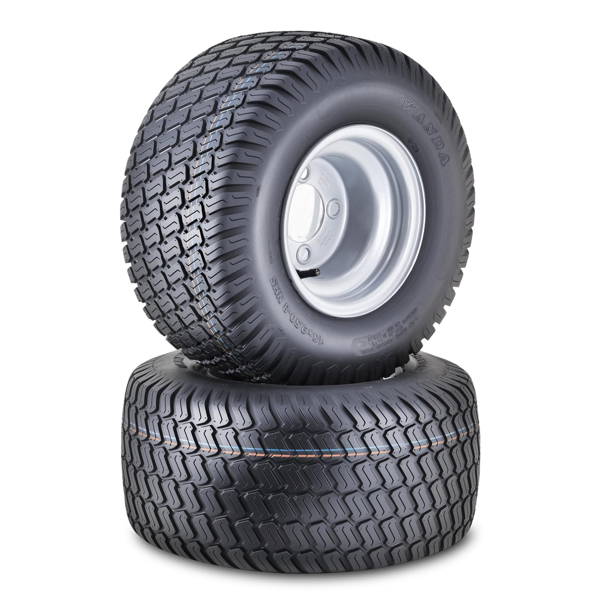 WANDA Lawn Mower Tire Wheel 18X8.5-8 4PR w/4X4" PCD Silver Rim-13028, Set 2