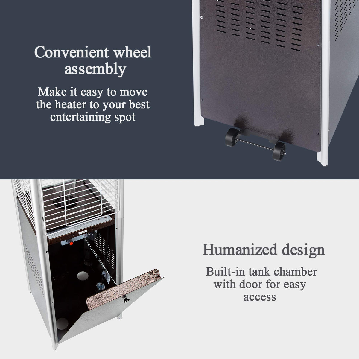 PAMAPIC Patio Heater, 42,000 BTU Quartz Glass Tube Brown Tower Propane Outdoor Heater with Cover