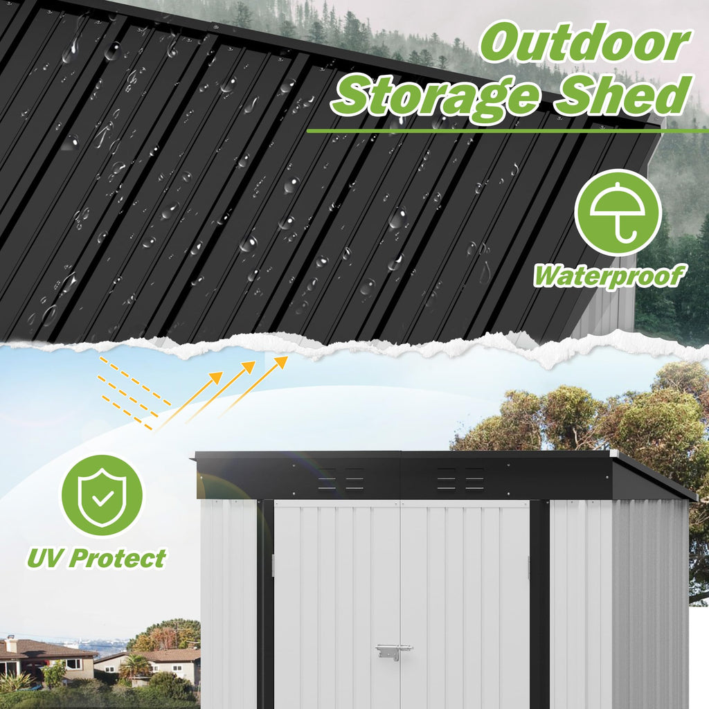 Greesum Outdoor Storage Shed 6 x 8 ft. Utility Tool Shed Metal Storage Garden Shed with Door & Lock for Patio Storage, Brown