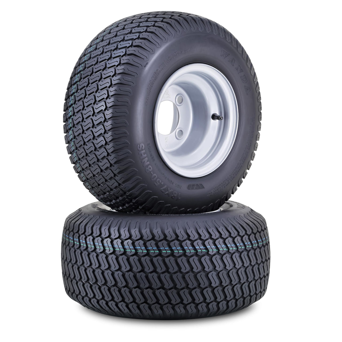 WANDA Lawn Mower Tire Wheel 18X8.5-8 4PR w/4X4" PCD Silver Rim-13028, Set 2