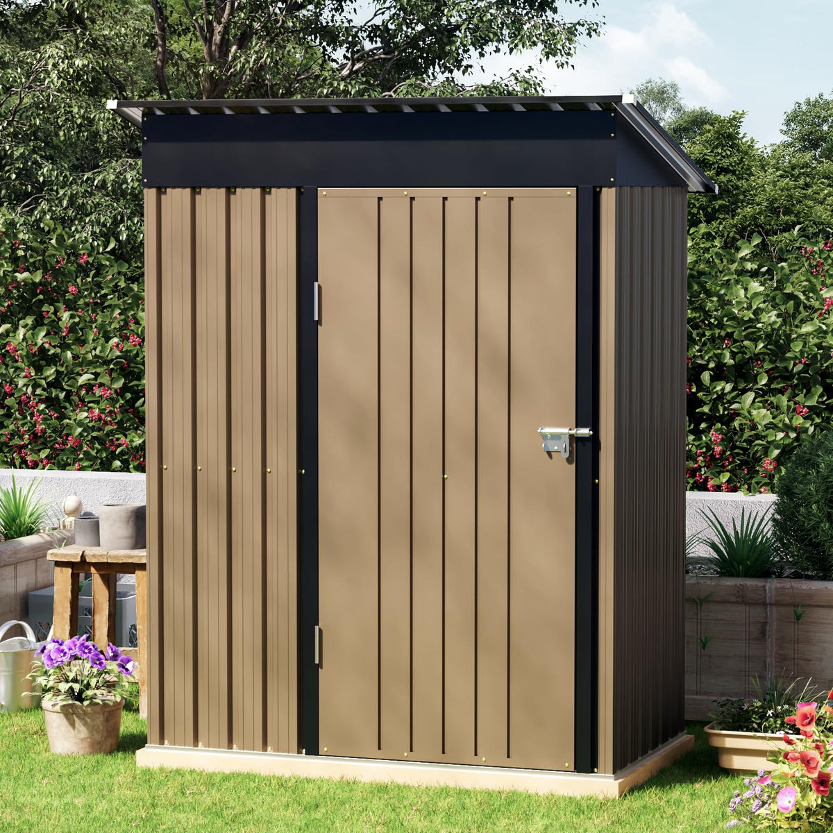 10x10 FT Outdoor Metal Storage Shed, Double Swing Doors, 2 Clear Windows,Tool Shed for Garden, Patio, Backyard Nightblue