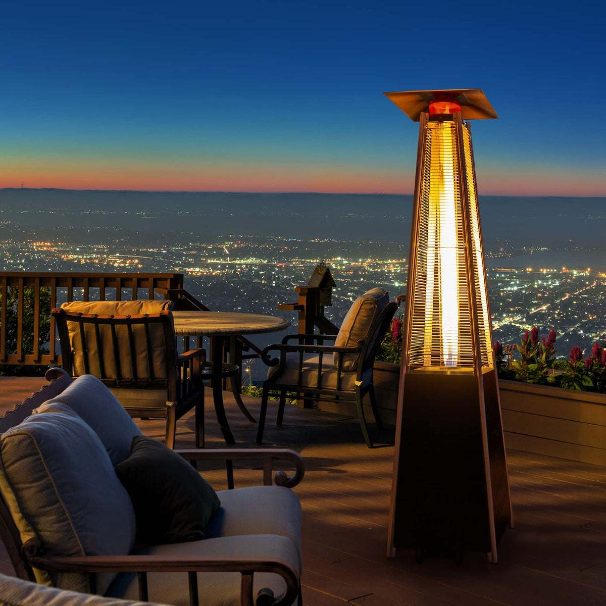PAMAPIC Patio Heater, 42,000 BTU Quartz Glass Tube Brown Tower Propane Outdoor Heater with Cover