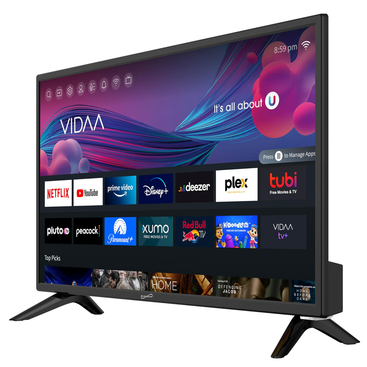 Supersonic SC-1926DVD 19-inch LED Smart HDTV w/DVD Player, 3X HDMI, 1080p, WiFi, USB, AC/DC Compatible for Home, Kitchen, or RV Camper, DC Car Cord