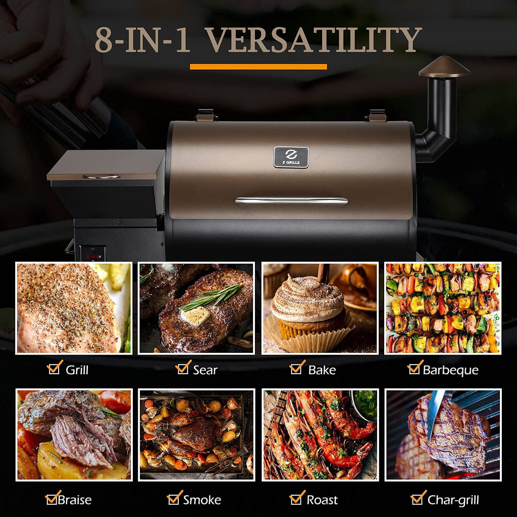 Z GRILLS 2025 Upgrade 8-in-1 Electric Wood Pellet Grill & Smoker with PID V3.0 Controller, LCD, 697 Sq In, Dual-Wall Insulation, Meat Probes, Easy