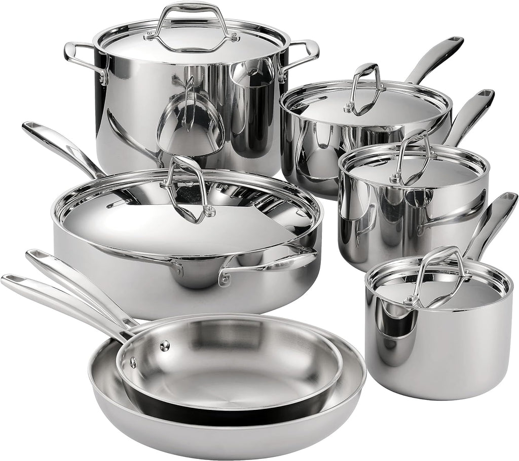 Tramontina Signature Tri-Ply Clad Stainless Steel 12-Piece Cookware Set with Lids, Pots and Pans Kitchen Set, Induction-Ready, Dishwasher-Safe, NSF