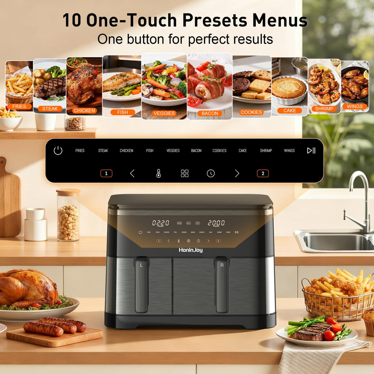 12QT Large Dual Basket Air Fryer with Viewing Window and 50pcs Paper Liners, 10-in-1 Digital Touchscreen Double Zone Air Fryers, SyncCook to Bake