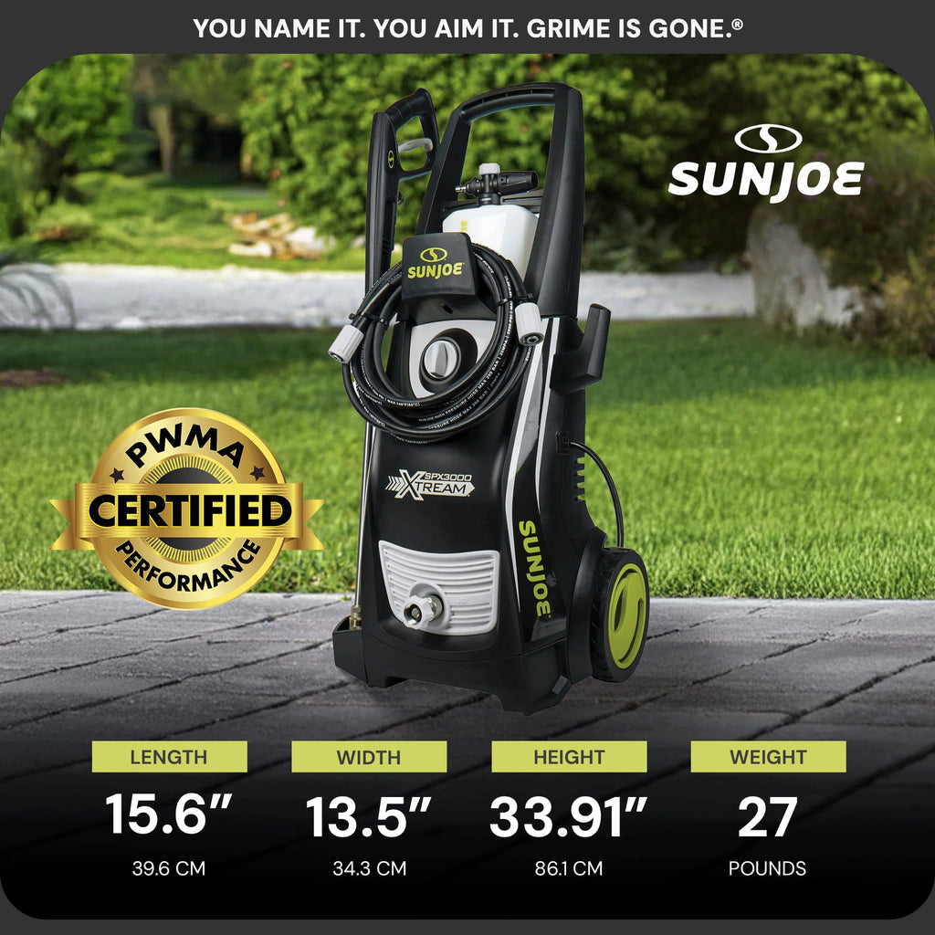 Sun Joe SPX3000-XT1 XTREAM 2,500 PSI Pressure Washer with 14.9A Motor, Includes 4 Quick-Connect Nozzles, High-Pressure Hose, Garden Hose Adapter, and
