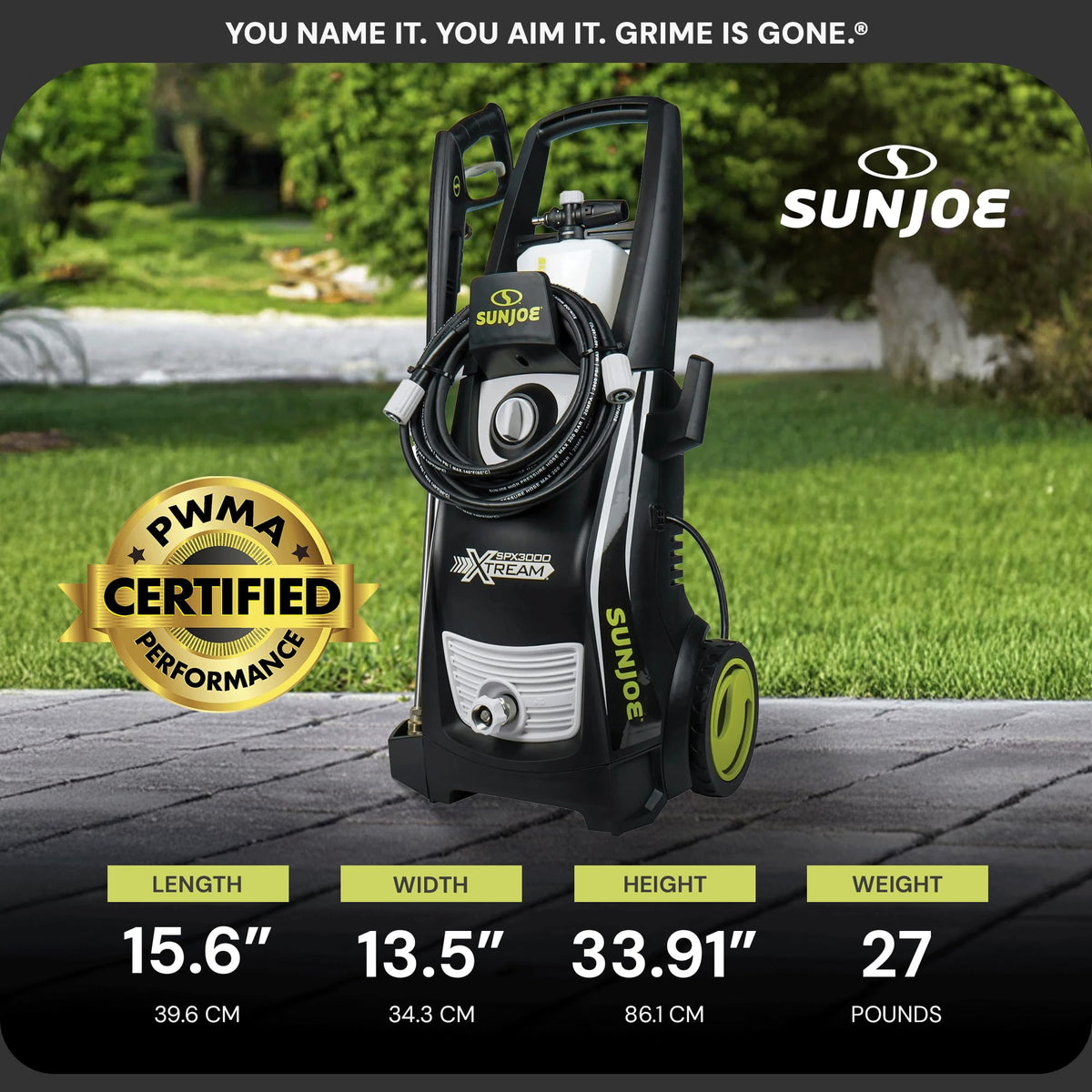 Sun Joe SPX3000-XT1 XTREAM 2,500 PSI Pressure Washer with 14.9A Motor, Includes 4 Quick-Connect Nozzles, High-Pressure Hose, Garden Hose Adapter, and