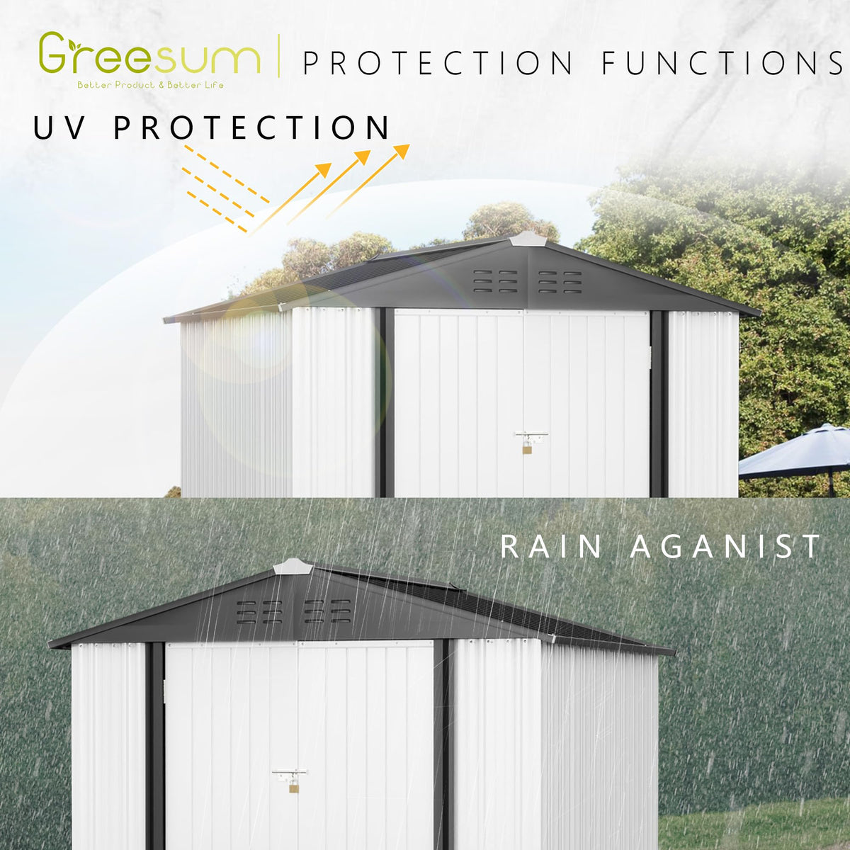 Greesum Outdoor Storage Shed 6 x 8 ft. Utility Tool Shed Metal Storage Garden Shed with Door & Lock for Patio Storage, Brown