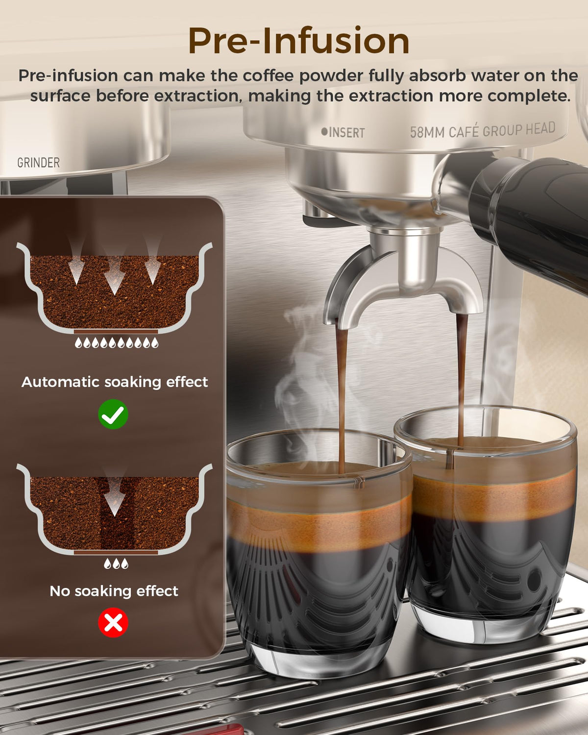 (2025 Upgrade)20 Bar Espresso Machine with Grinder & Milk Frother Steam Wand, Tamping Tools, Expresso Coffee Machines 58mm Commercial Espresso Maker