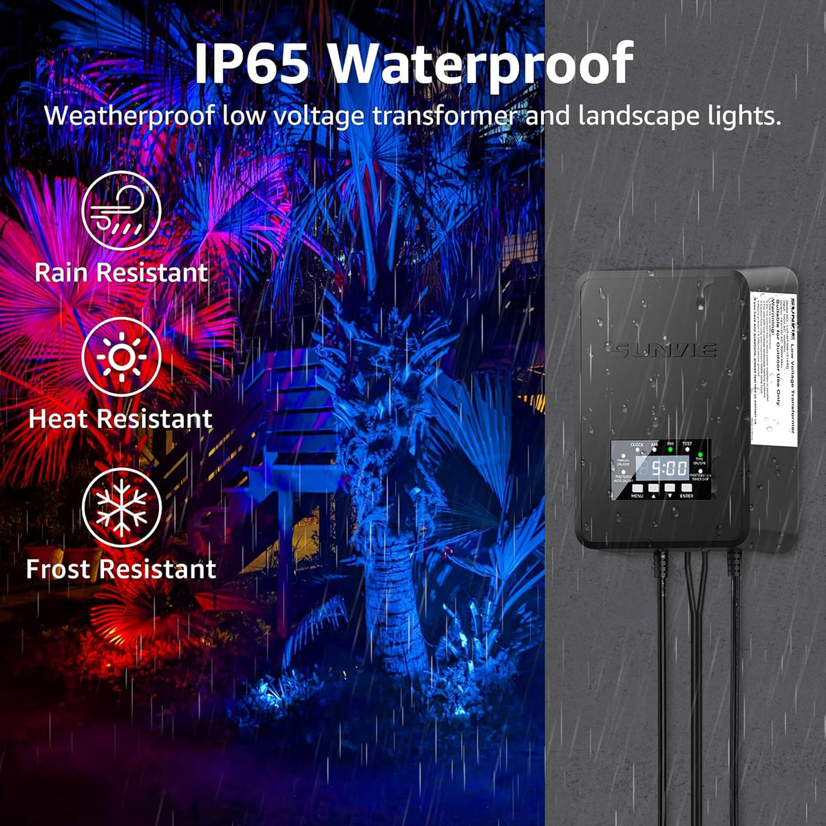 SUNVIE 12 Pack RGBW Color Changing Landscape Lights with 300W Low Voltage Landscape Transformer 12-24V LED Landscape Lighting Kit Waterproof