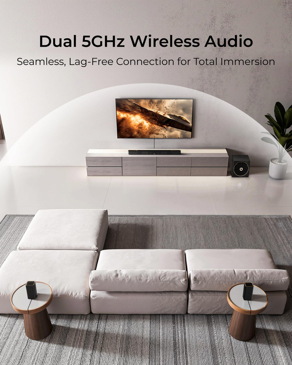 ULTIMEA Skywave X50 5.1.4ch Wireless Surround Sound System for TV, 760W Professional Sound Bar w/Dolby Atmos, 2 Wireless Surround Speakers & 8"