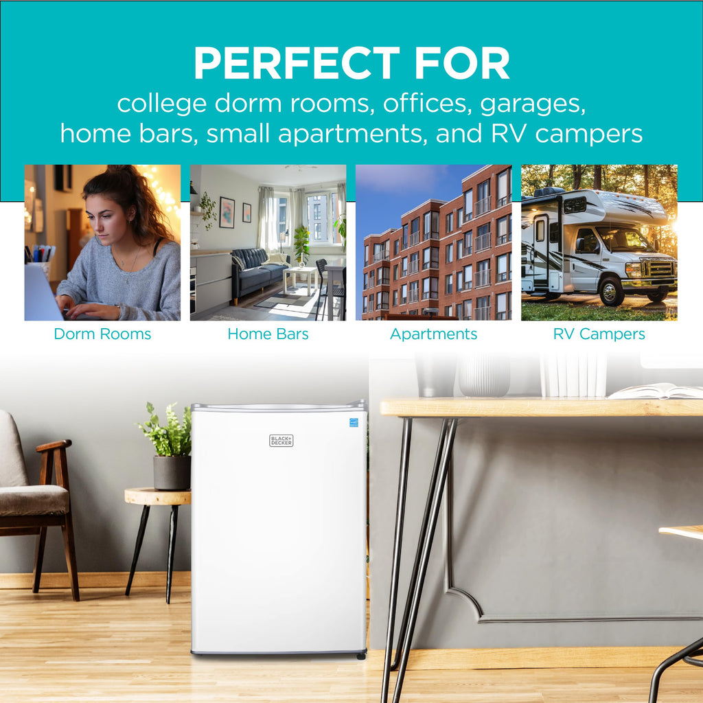 BLACK+DECKER 1.7 Cu. Ft. Compact Refrigerator, ENERGY STAR Certified, Single Door Mini Fridge with Chiller Compartment, Personal Fridge for Home or