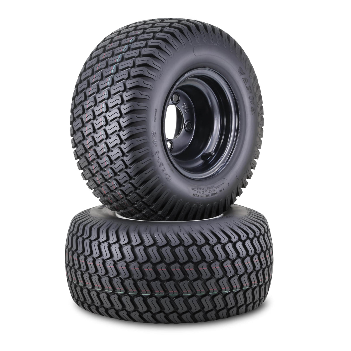 WANDA Lawn Mower Tractor Tire Wheel 18X7.5-8 4PR w/ 4X4" PCD White Rim,SET2