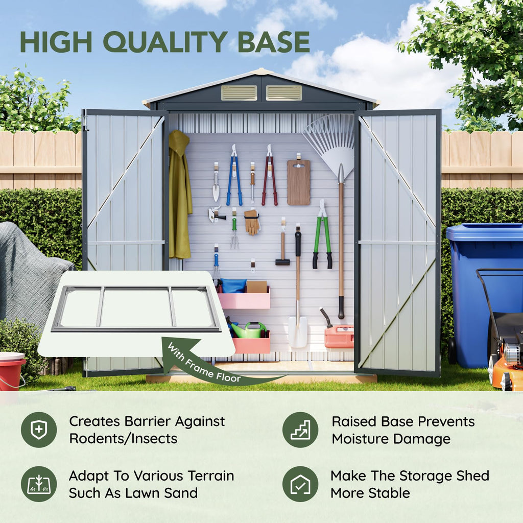 10x10 FT Outdoor Metal Storage Shed, Double Swing Doors, 2 Clear Windows,Tool Shed for Garden, Patio, Backyard Nightblue