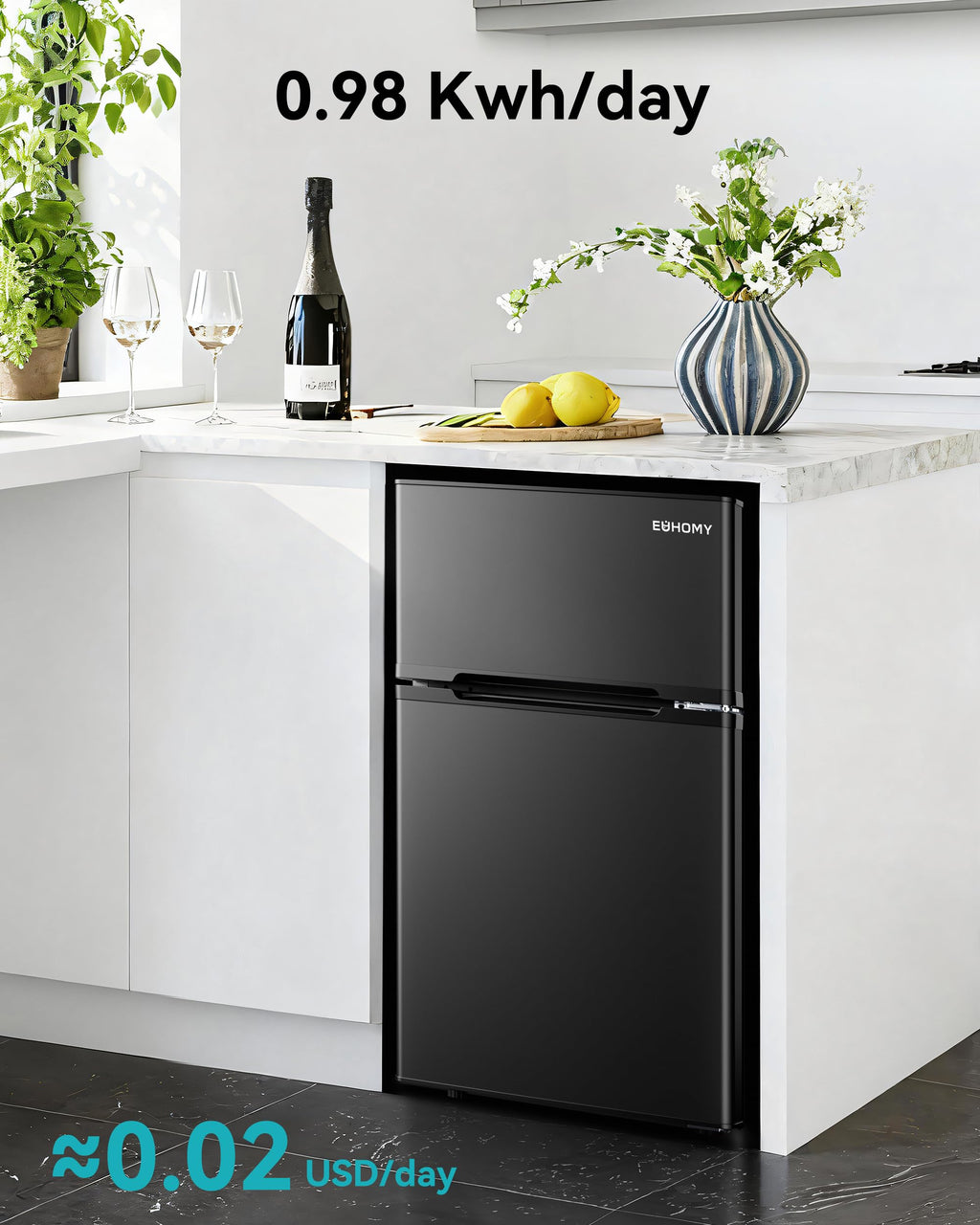 EUHOMY 3.2 Cu.Ft. Refrigerator with Freezer, 2 Door Fridge, Adjustable ThermostatLarge Capacity, Refrigerator for Kitchen/Dorm/Office/Apartment
