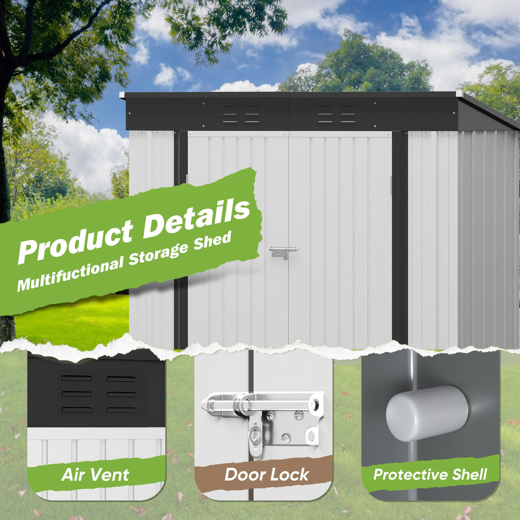 Greesum Outdoor Storage Shed 6 x 8 ft. Utility Tool Shed Metal Storage Garden Shed with Door & Lock for Patio Storage, Brown