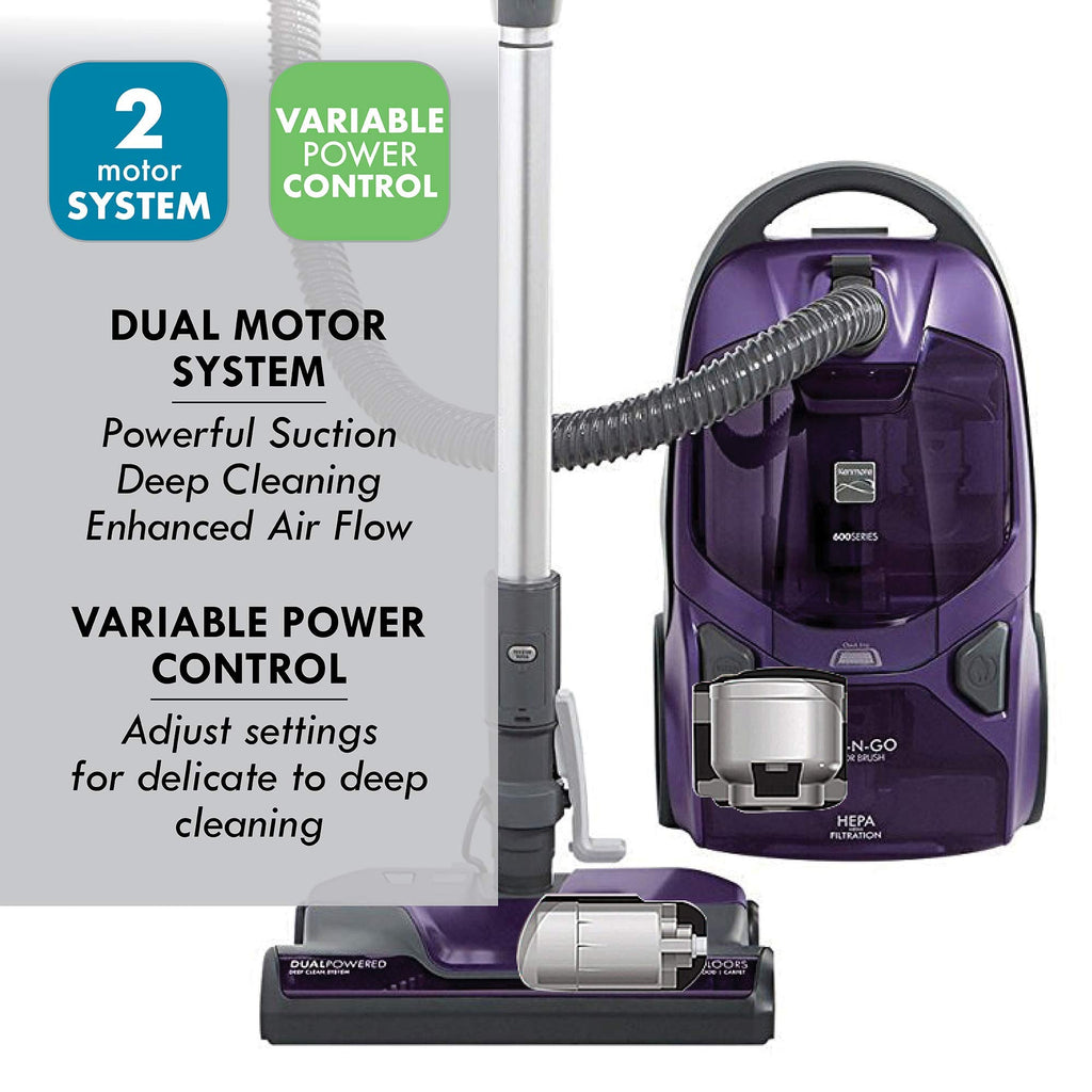 Kenmore Elite 81714 Pet Friendly Ultra Plush Lightweight Bagged Canister Vacuum with Pet PowerMate, HEPA, Extended Telescoping Wand, Retractable Cord