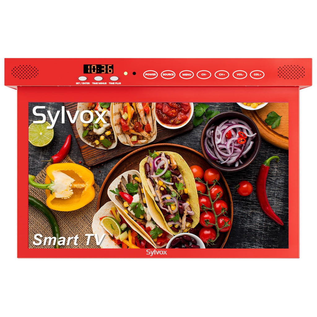 SYLVOX 15.6" Under Cabinet Smart TV C 360 Rotation, 90 Flip-Down Screen, Wireless Connectivity, Space-Saving Design for Kitchen, Bedroom, or RV.
