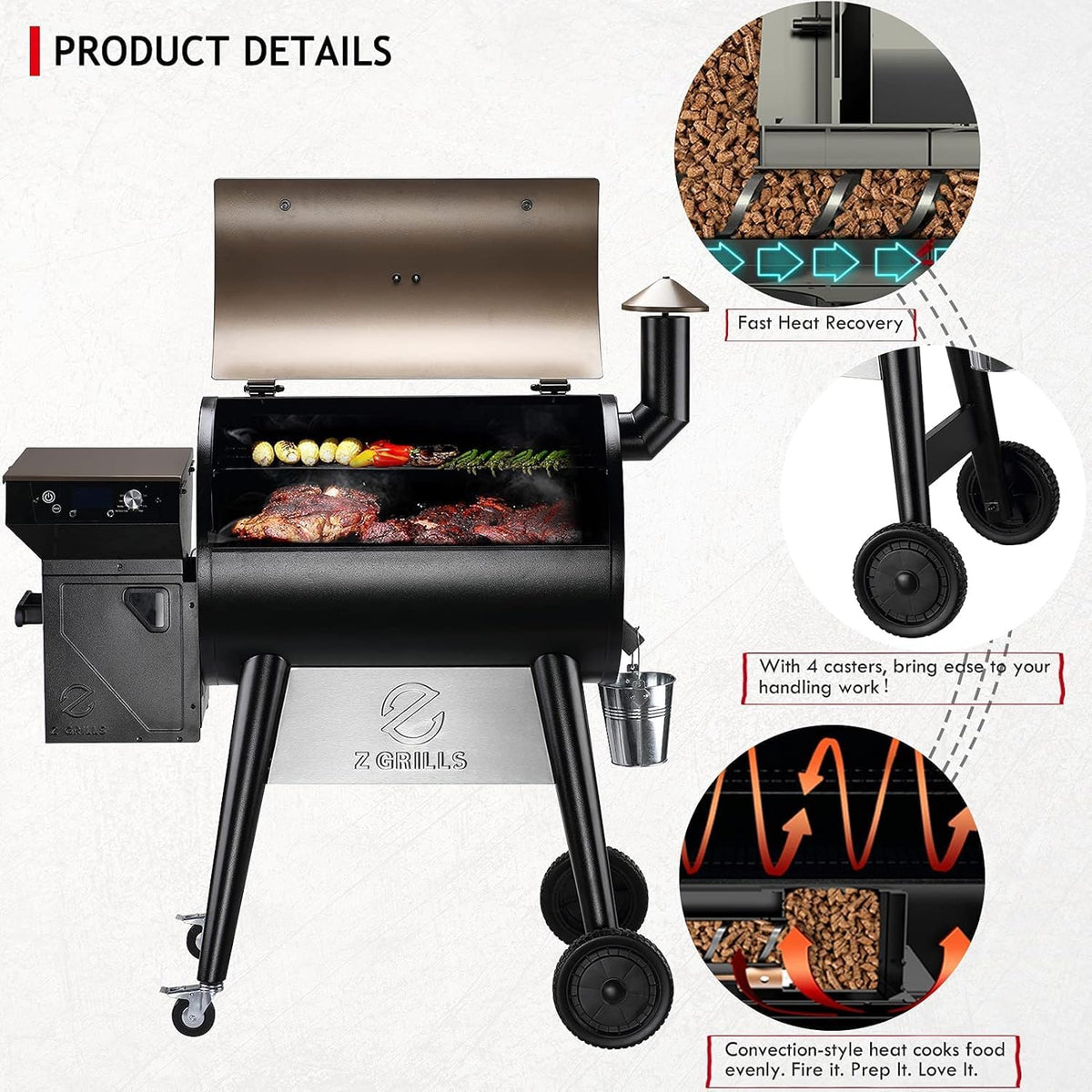 Z GRILLS 2025 Upgrade 8-in-1 Electric Wood Pellet Grill & Smoker with PID V3.0 Controller, LCD, 697 Sq In, Dual-Wall Insulation, Meat Probes, Easy