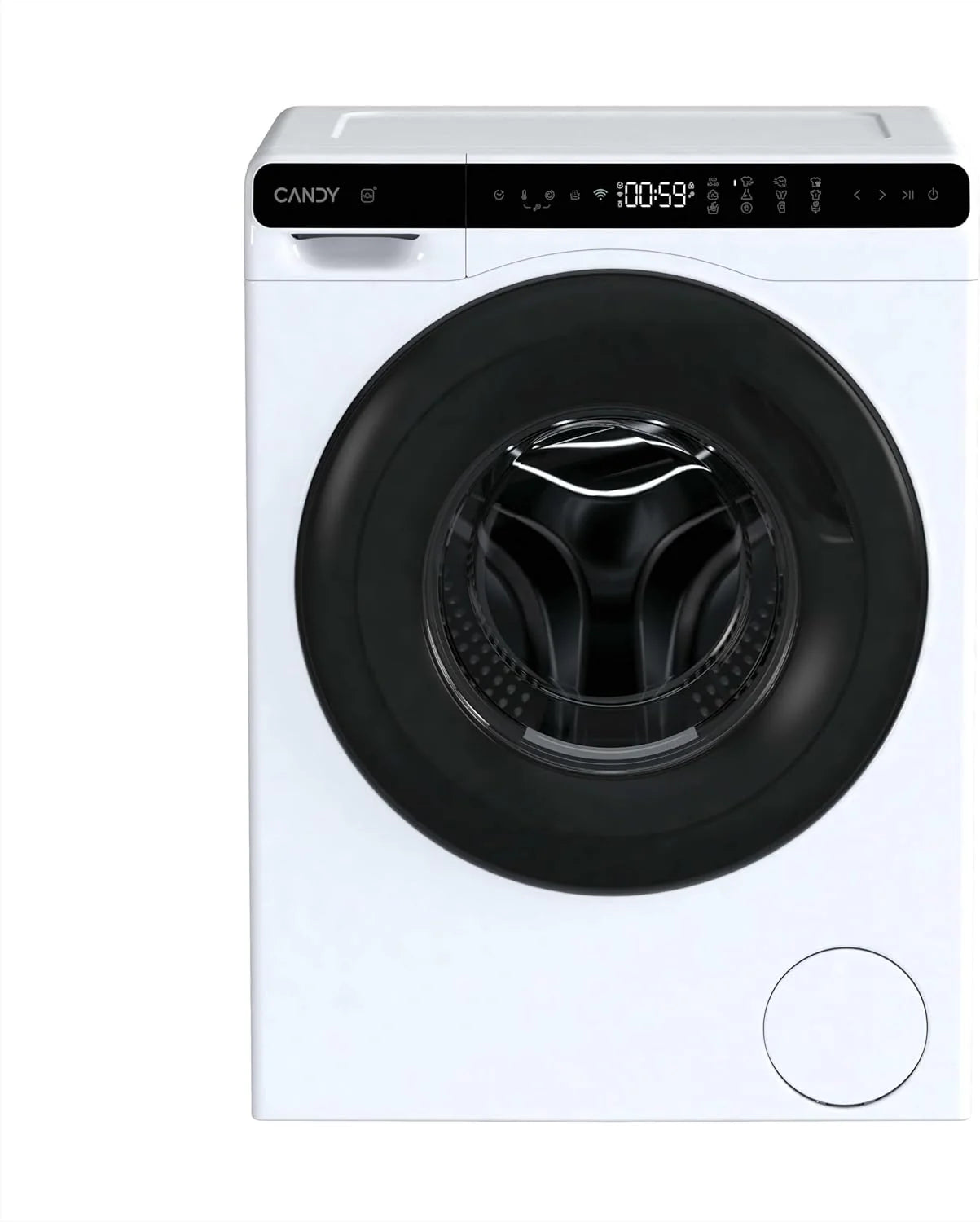 Candy ProWash 700 Mini CW50-BP12307U1-S Wasmachine, 5 kg, 1200 omw/min, digitaal display, WLAN-connectiviteit, 12 cycli, inverter, 24-uurs starttijdinstellingen, kinderbeveiliging, KG-detector, 69 dB