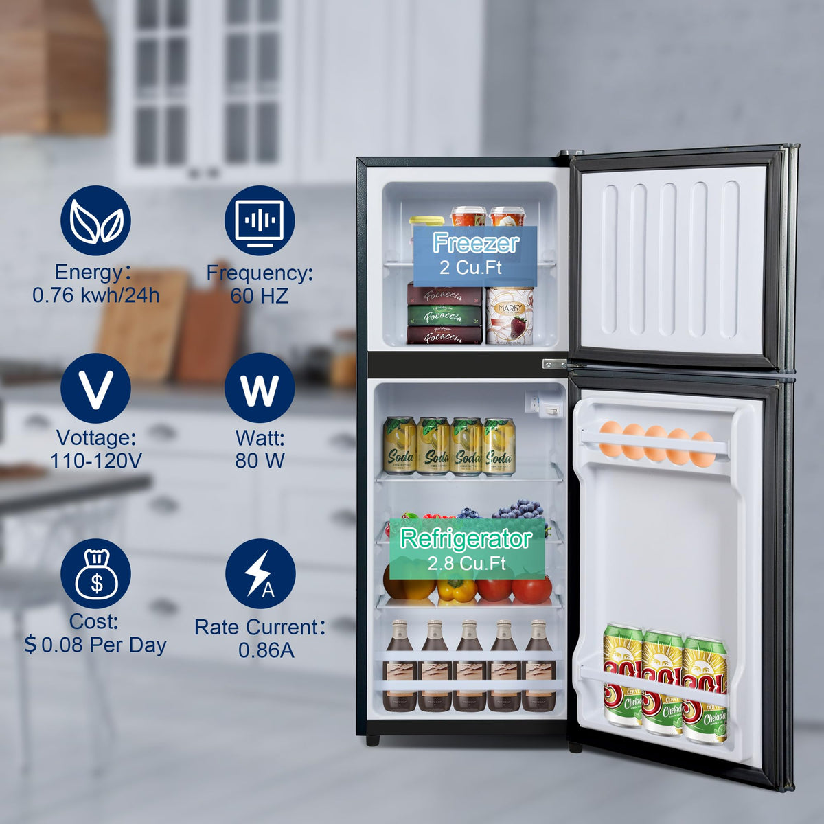 Mini Refrigerator with Freezer 4.0 Cu. Ft., Small Dorm Fridge with Freezer, Adjustable Thermostat Compact Fridge Freezers for Apartment, Dorm