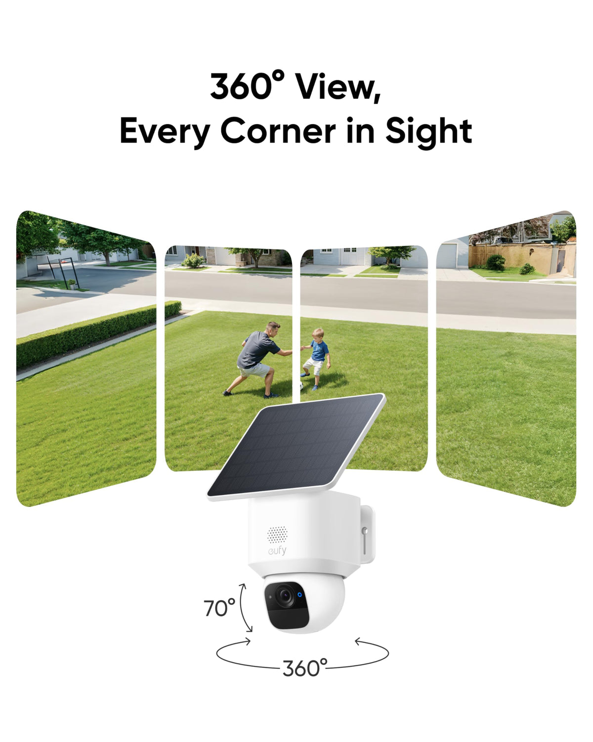 eufy Security SoloCam E30, 4-Cam Pack Kit, Security Cameras Wireless Outdoor, Solar Camera Outdoor Wireless, 360 Pan, AI Tracking, 2K Clarity, No