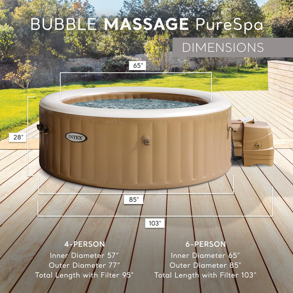 INTEX 28425EH PureSpa Bubble Massage Spa Set Outdoor Inflatable Portable Hot Tub, Includes Energy Efficient Spa Cover, Saltwater System Ready, 4
