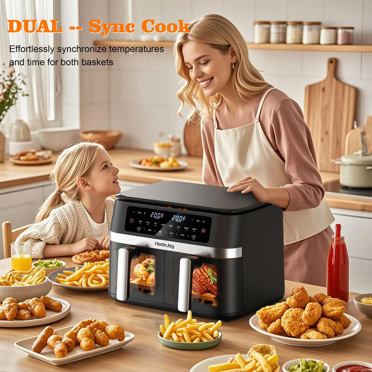 12QT Large Dual Basket Air Fryer with Viewing Window and 50pcs Paper Liners, 10-in-1 Digital Touchscreen Double Zone Air Fryers, SyncCook to Bake