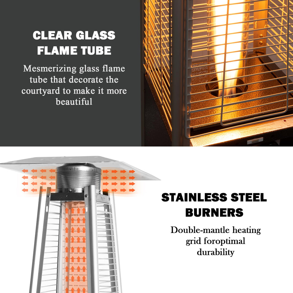 PAMAPIC Patio Heater, 42,000 BTU Quartz Glass Tube Brown Tower Propane Outdoor Heater with Cover