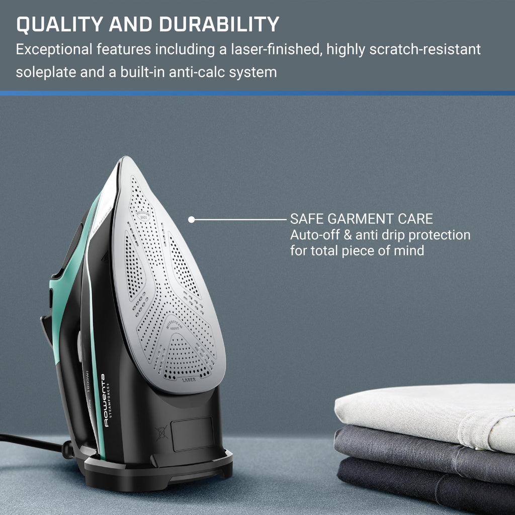 Rowenta Iron for Clothes, High Pressure Steamer Iron with Boiler System, 400 Steam Holes, Vertical Steaming, 37oz Tank, Stainless Steel Soleplate
