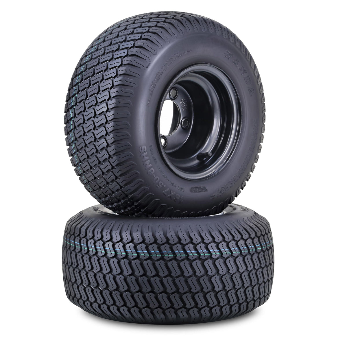 WANDA Lawn Mower Tractor Tire Wheel 18X7.5-8 4PR w/ 4X4" PCD White Rim,SET2