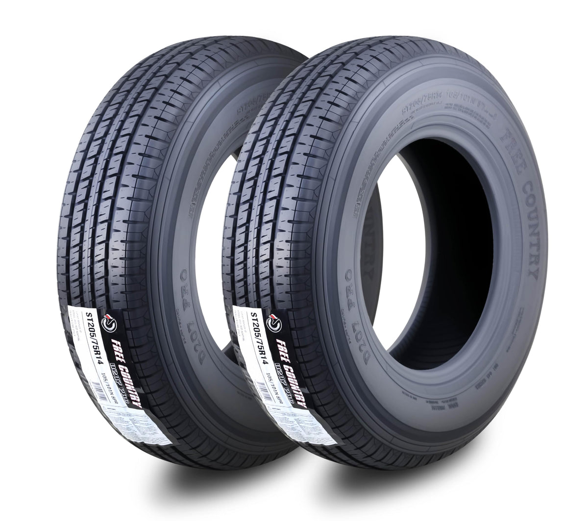 Free Country ST205/75R15 Prem Trailer Tires 8PR LR D 107N w/Scuff Guard, S2