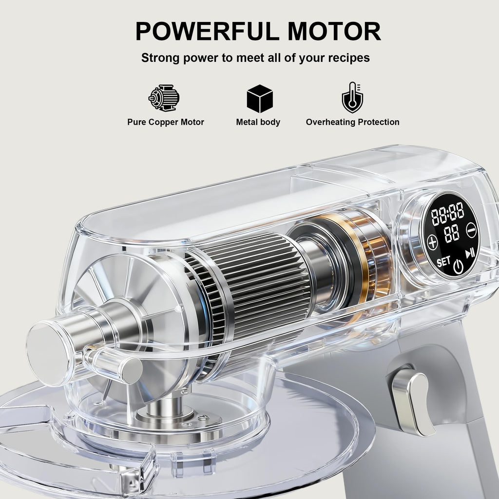8.45 QT All Metal Stand Mixer,10 Speed Large Capacity Kitchen Mixer with Digital Timer & Tilt-Head, Electric Mixer with Whisk Dough Hook Mixing