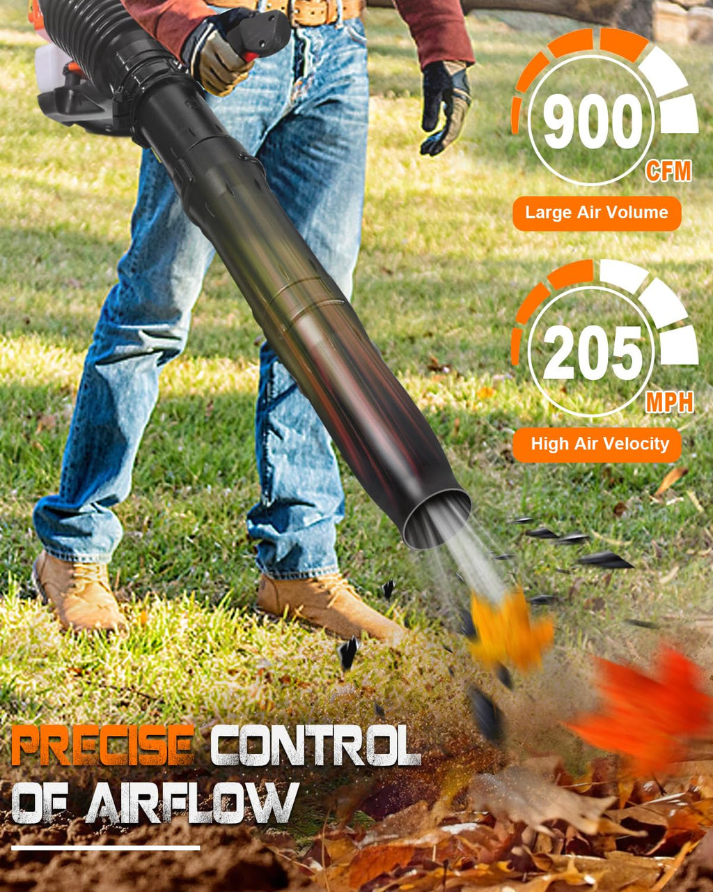 80cc Gas Backpack Leaf Blower, 900CFM 206MPH 2-Stroke Engine, Heavy-Duty Leaf & Snow Blower for Lawn, Garden & Commercial Use (853 EZ)