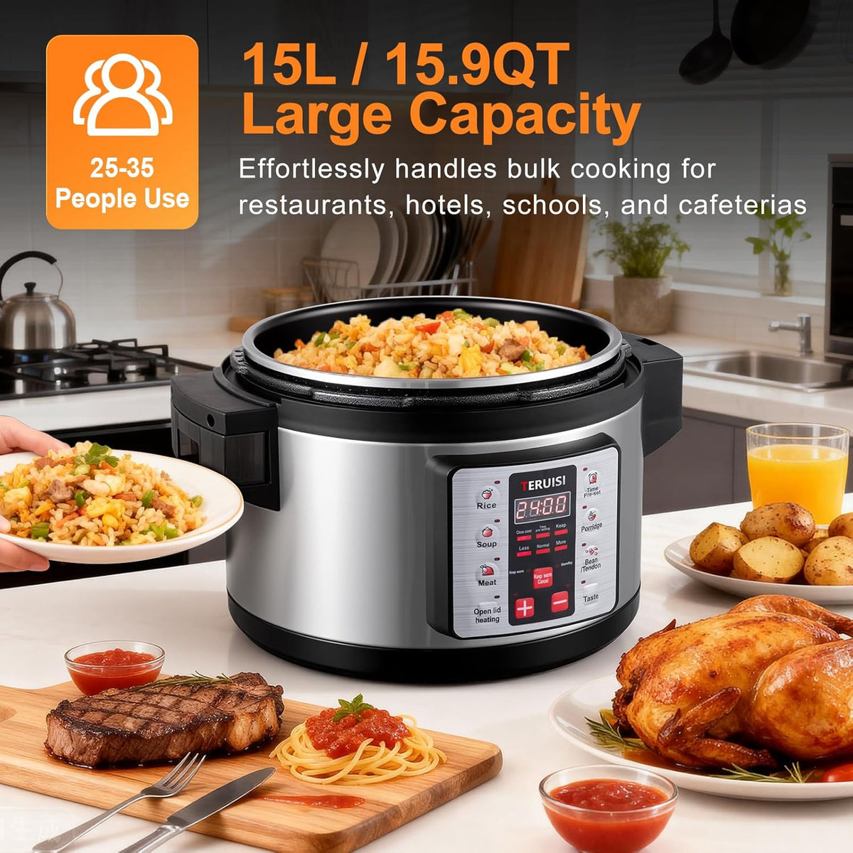15.9QT/15L Commercial Pressure Cooker, 8-in-1 Multifunctional Large Pressure Cookers, 1700W Electric Pressure Canner with Non-stick Inner Pot, Slow