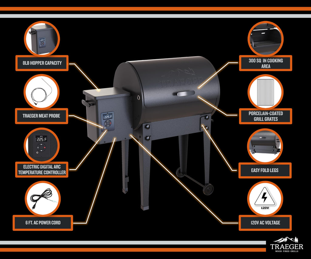 Traeger Grills TFB30KLF Tailgater 20 Portable Electric Wood Pellet Grill and Smoker C Foldable Legs, 6-in-1 Versatility, 300 sq. in. Cooking Space