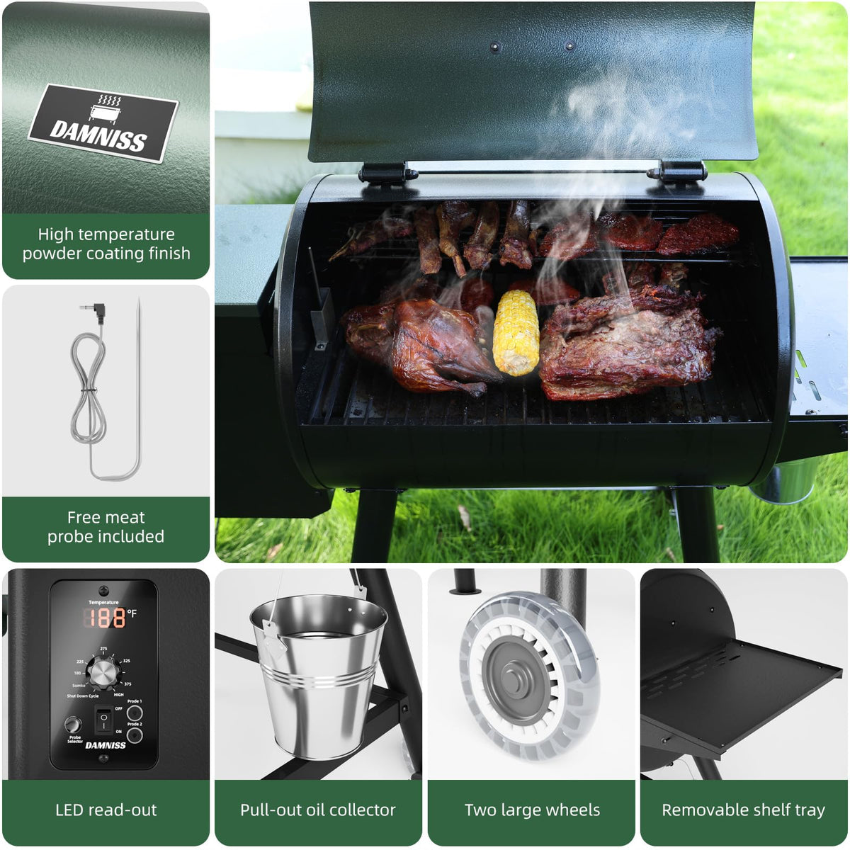 Pellet Smoker Grill Combo, 456 SQ.IN Cooking Area with PID Temperature Control (180-450F) Electric BBQ Meat Grills & Smokers, Patio Backyard for