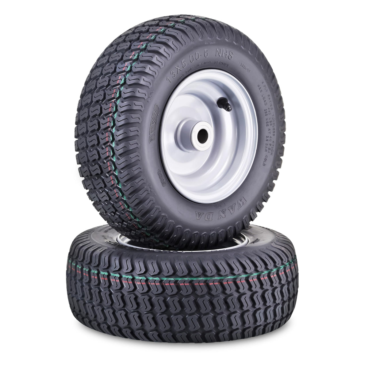 WANDA Lawn Mower Tire Wheel 18X8.5-8 4PR w/4X4" PCD Silver Rim-13028, Set 2