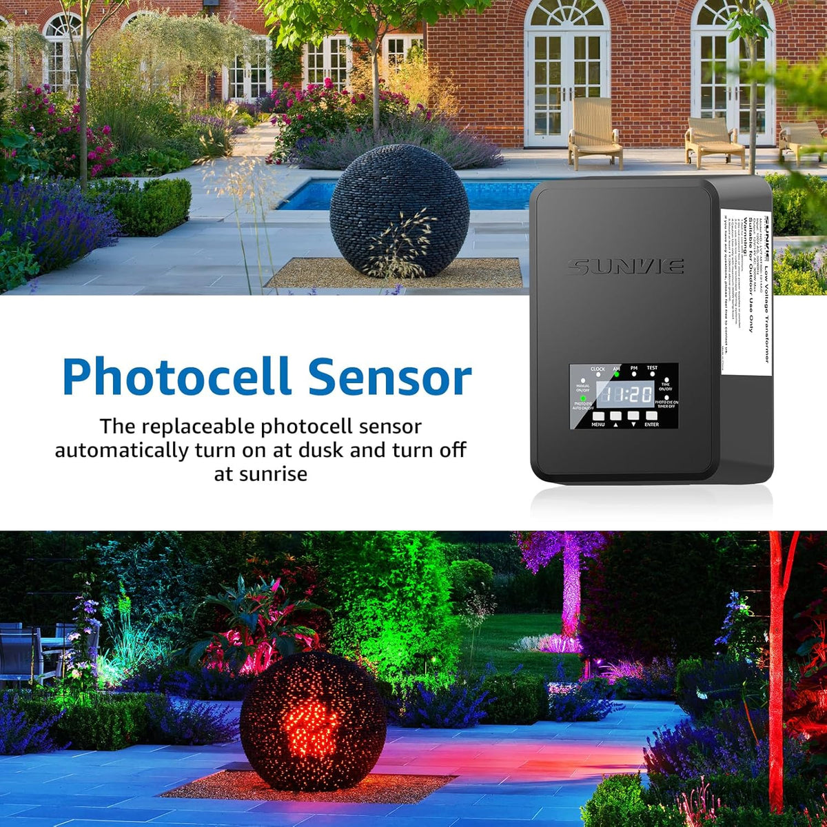 SUNVIE 12 Pack RGBW Color Changing Landscape Lights with 300W Low Voltage Landscape Transformer 12-24V LED Landscape Lighting Kit Waterproof