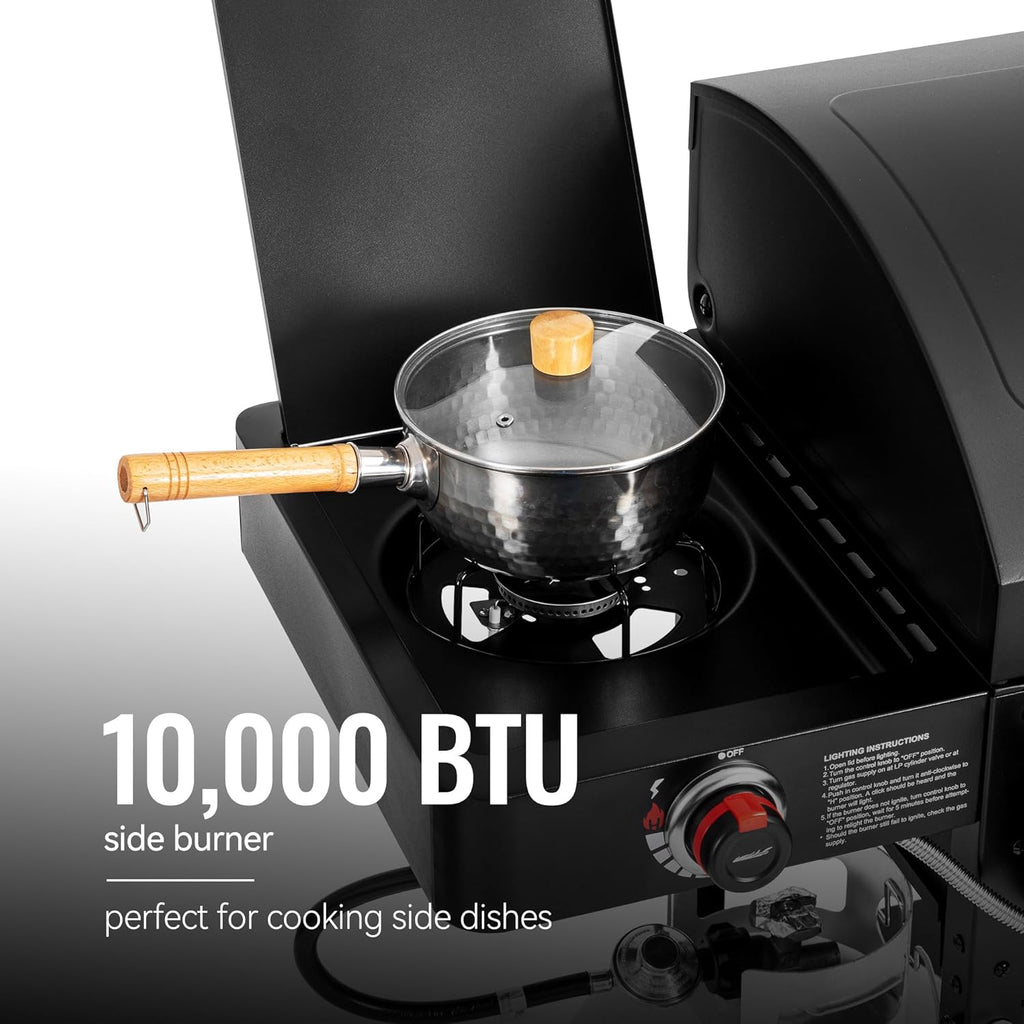 2-Burner Gas and Charcoal Combo Grill with Offset Smoker & Side Burner, 34,000 BTU Dual Fuel Grill, 1020 Sq. In. Cooking Area, Ideal for Outdoor