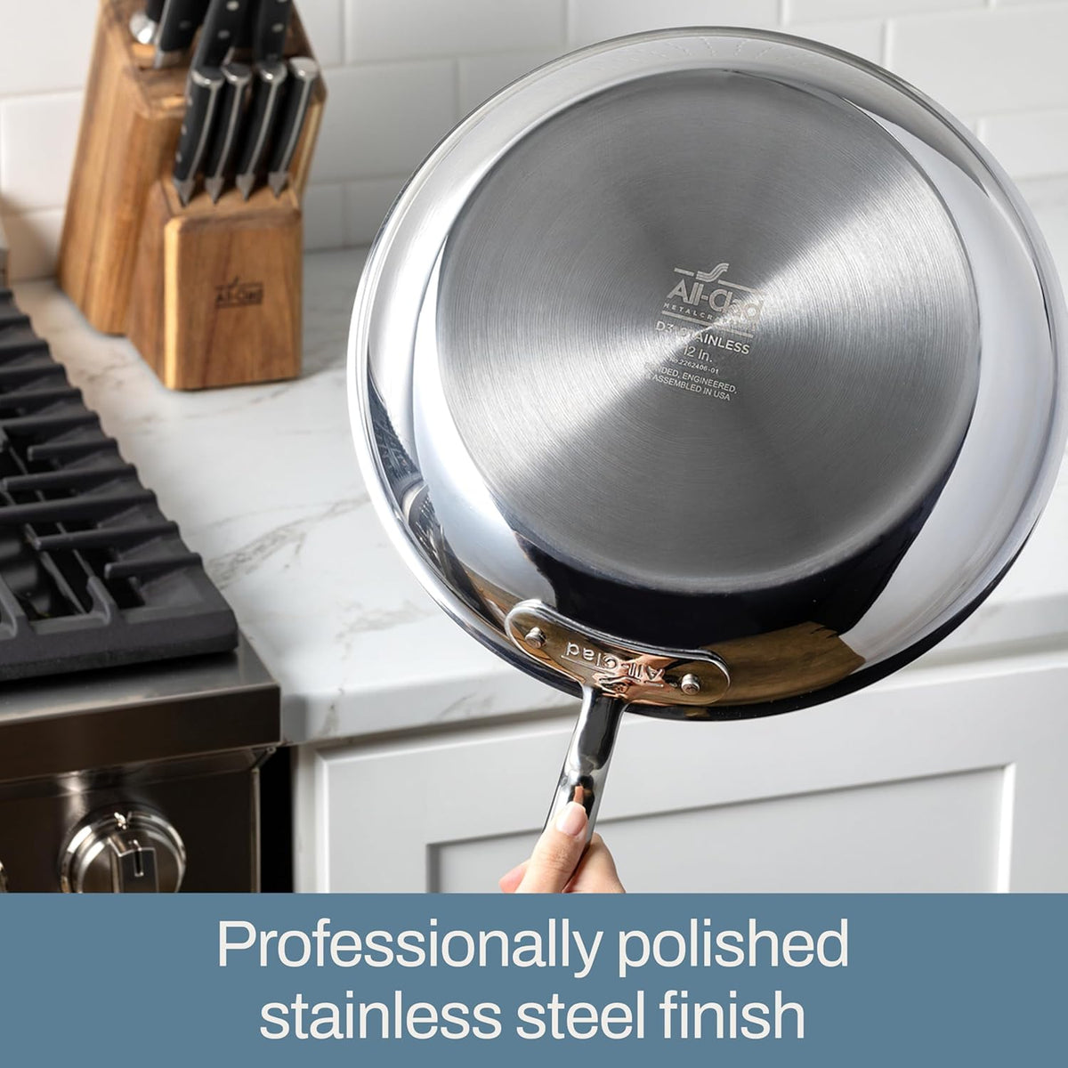All-Clad D3 3-Ply Stainless Steel Stockpot with Lid 8 Quart, Induction, Oven Broiler Safe 600F, Silver