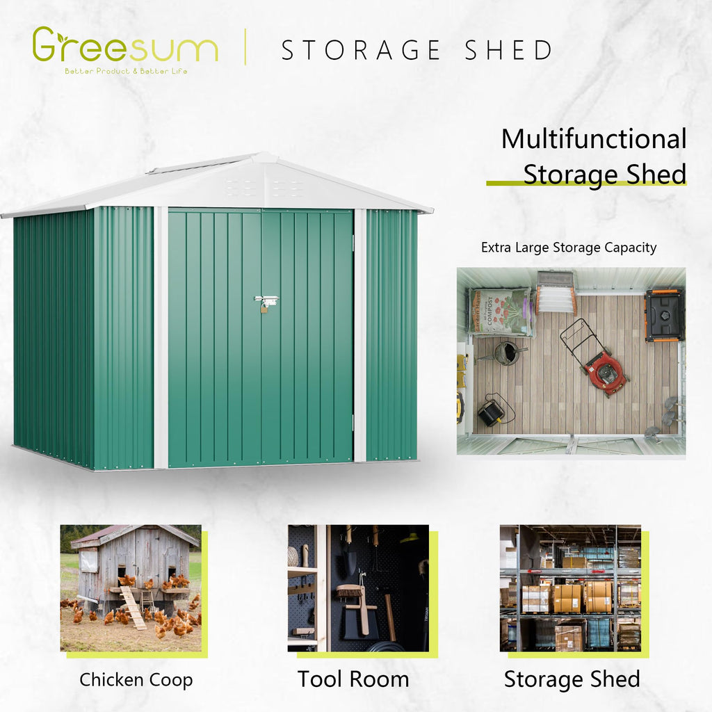 Greesum Outdoor Storage Shed 6 x 8 ft. Utility Tool Shed Metal Storage Garden Shed with Door & Lock for Patio Storage, Brown