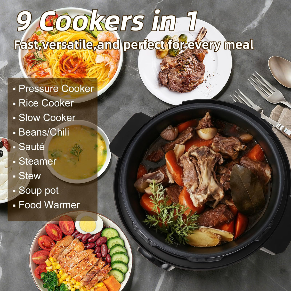 26.4QT Commercial Electric Pressure Cooker,208-240V 2500W Large Stainless Steel Pressure Cooker,9 in 1 Multicooker Slow Cooker With LED,Not Stick