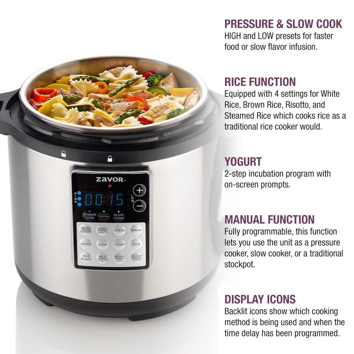 Zavor LUX LCD 6 Quart Multi-cooker with America's Test Kitchen Multicooker Perfection Cookbook, Stainless Steel