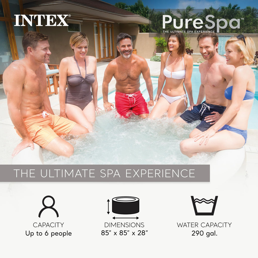 INTEX 28425EH PureSpa Bubble Massage Spa Set Outdoor Inflatable Portable Hot Tub, Includes Energy Efficient Spa Cover, Saltwater System Ready, 4