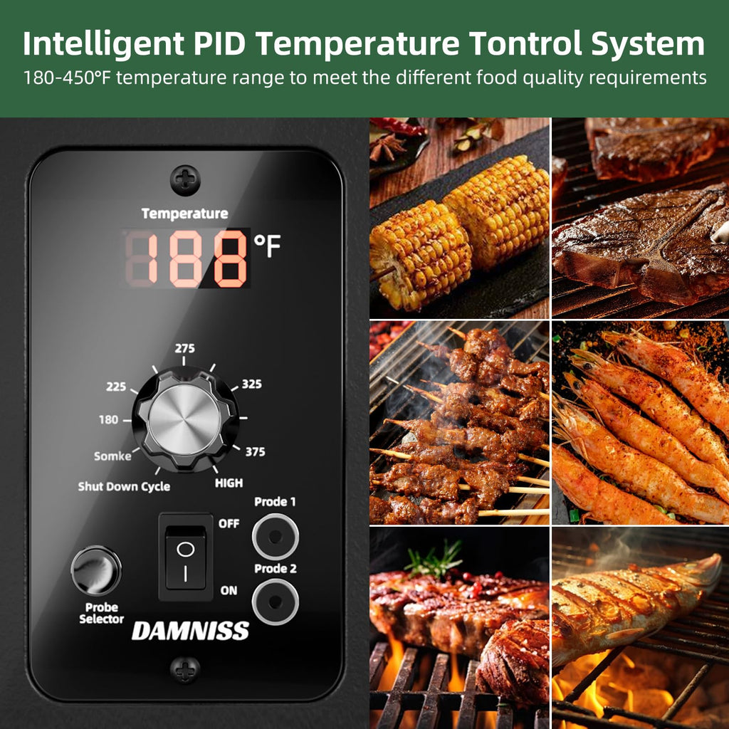 Pellet Smoker Grill Combo, 456 SQ.IN Cooking Area with PID Temperature Control (180-450F) Electric BBQ Meat Grills & Smokers, Patio Backyard for